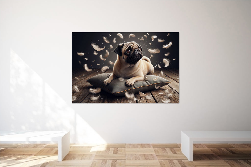 Cute Pug Dog Sat On Cushion Canvas Print Wall Art