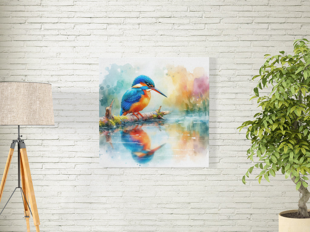 Kingfisher By the River Nature Canvas Wall Art Print