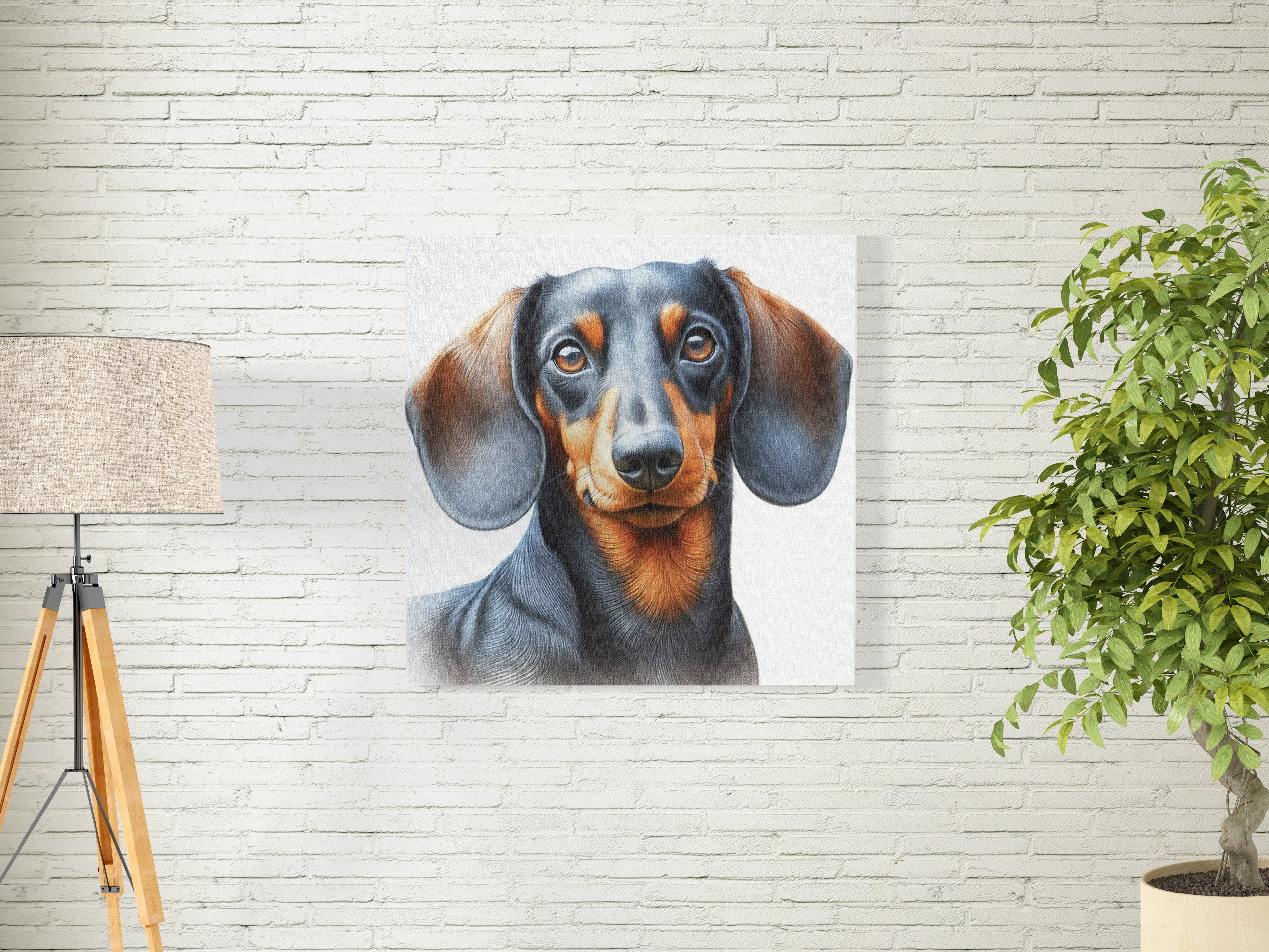 Cute Dachshund Dog Face Square Wall Art Print