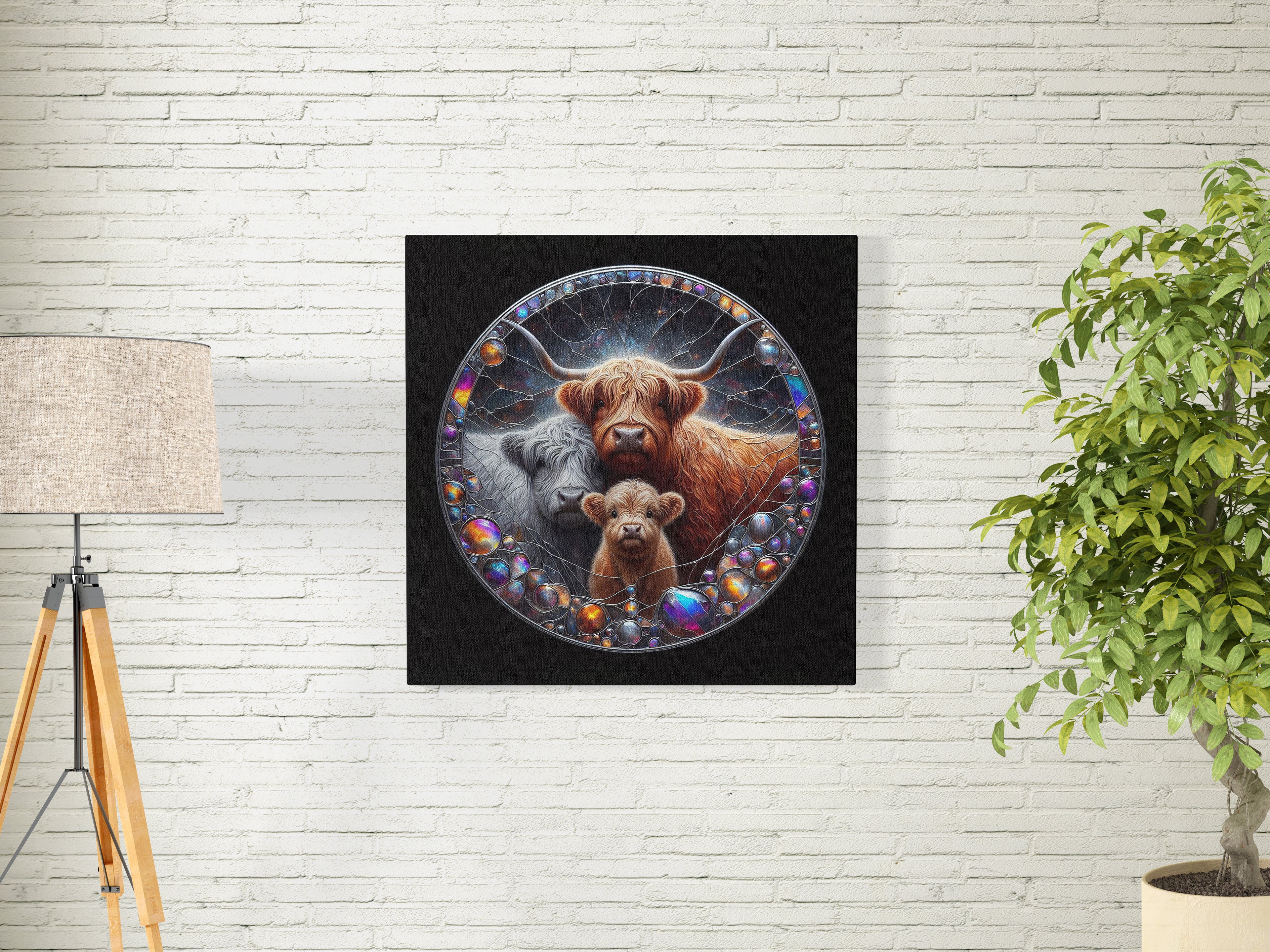 Highland Cow Family Mosaic Square Canvas Print Wall Art or Poster Print