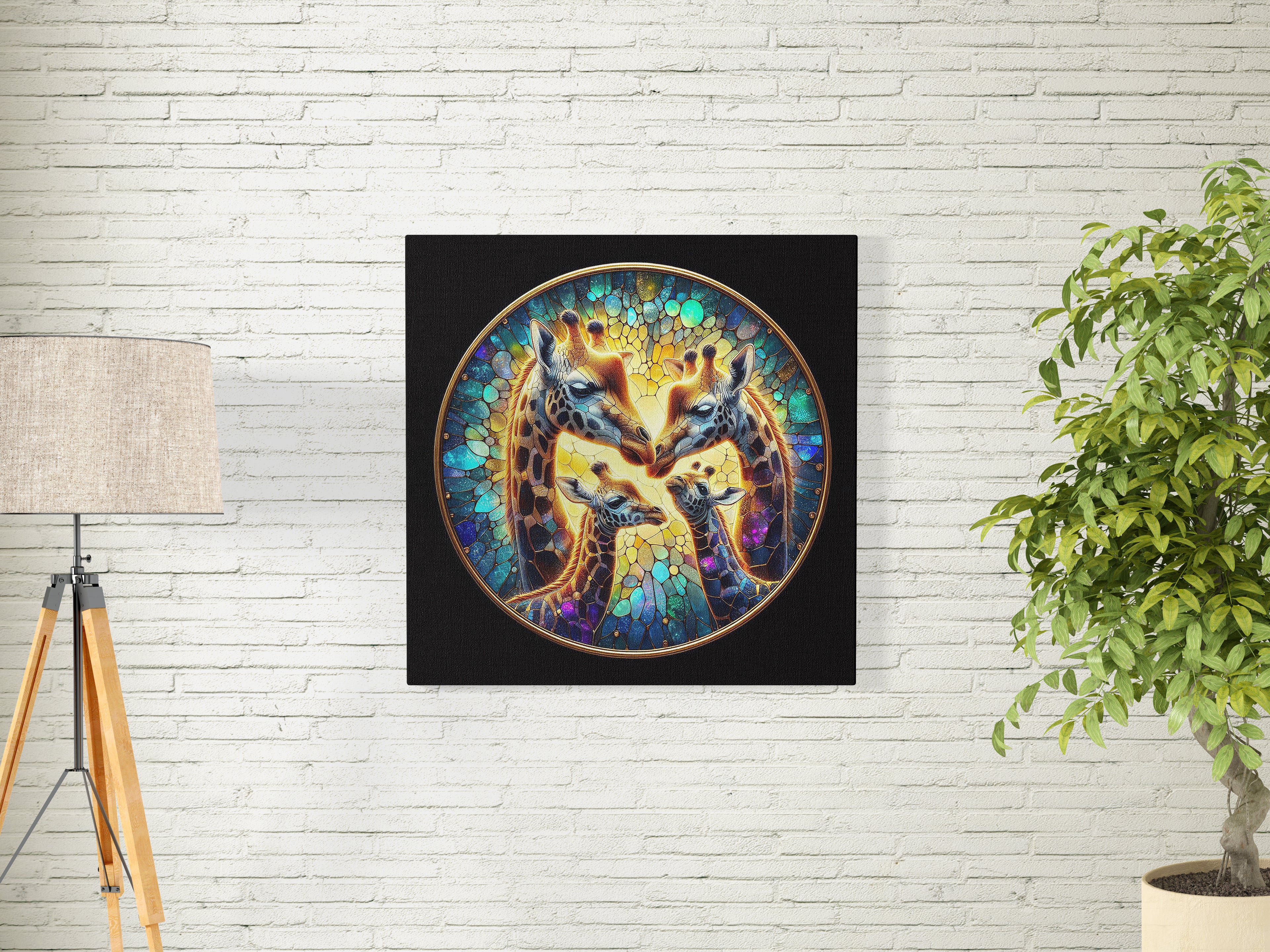 Giraffe Family Mosaic Square Canvas Print Wall Art or Poster Print