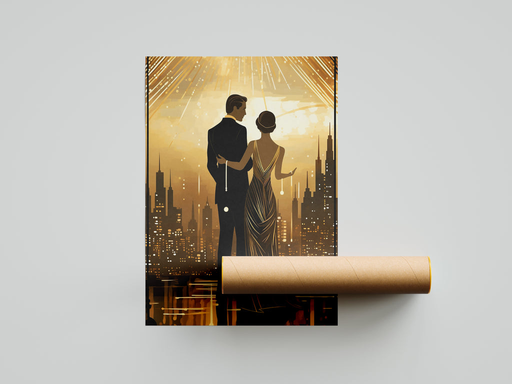 Art Deco Couple Canvas Print: 1920s Style Home Decor Wall Art