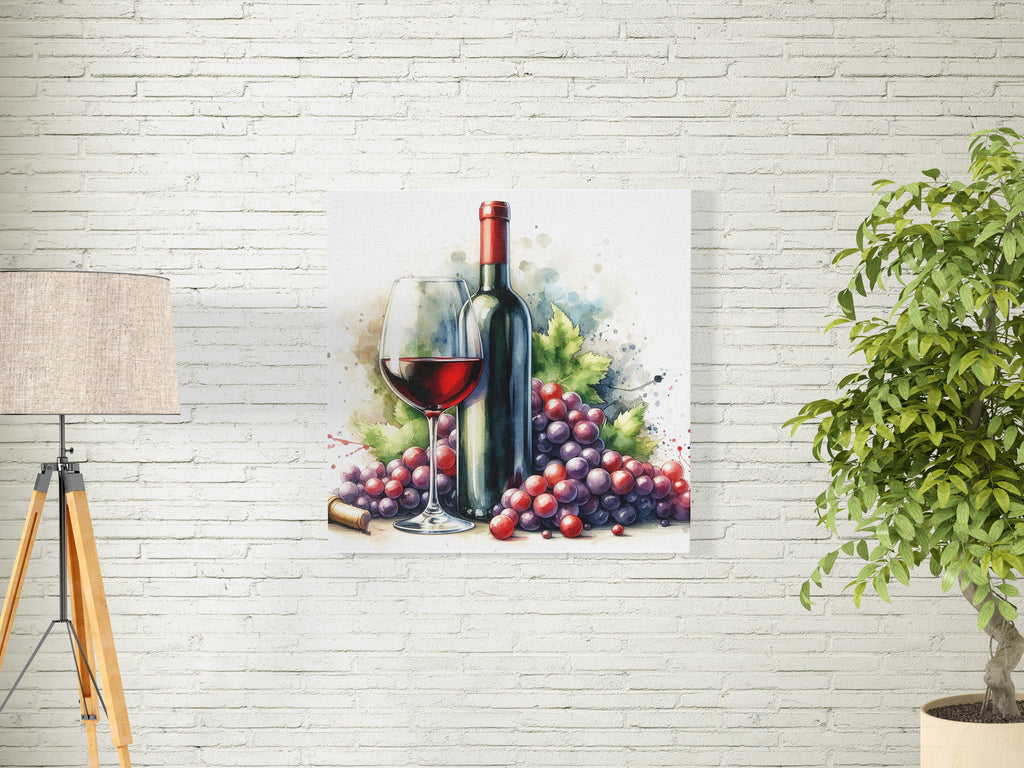 Red Wine Watercolour Style Square Canvas Print Wall Art