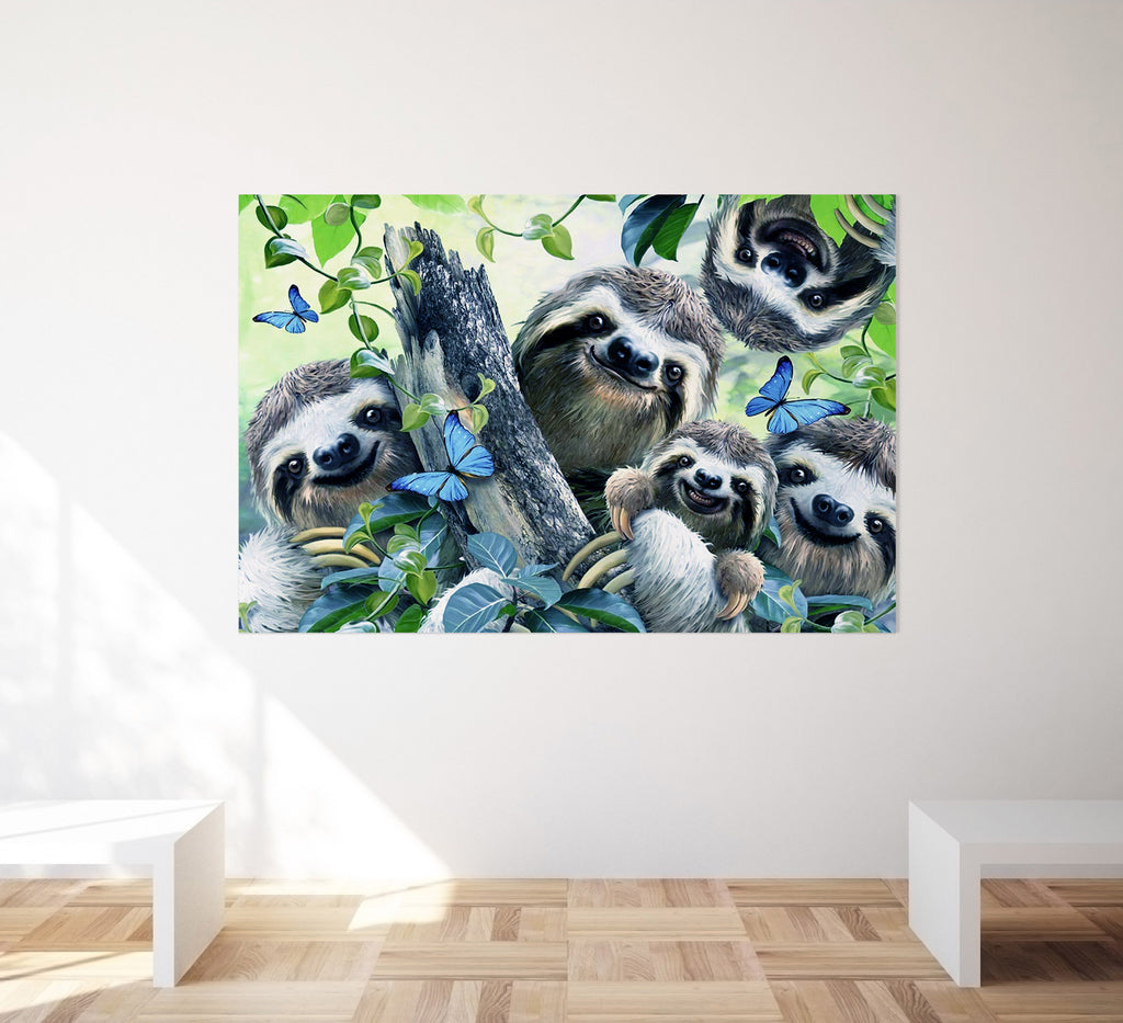 Cute Happy Smiling Sloth Animal Family Canvas Wall Art Print Home Décor Picture