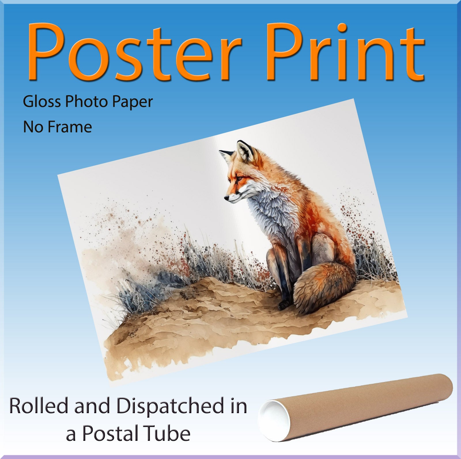 Fox Watercolour Style Wildlife Countryside Canvas Wall Art