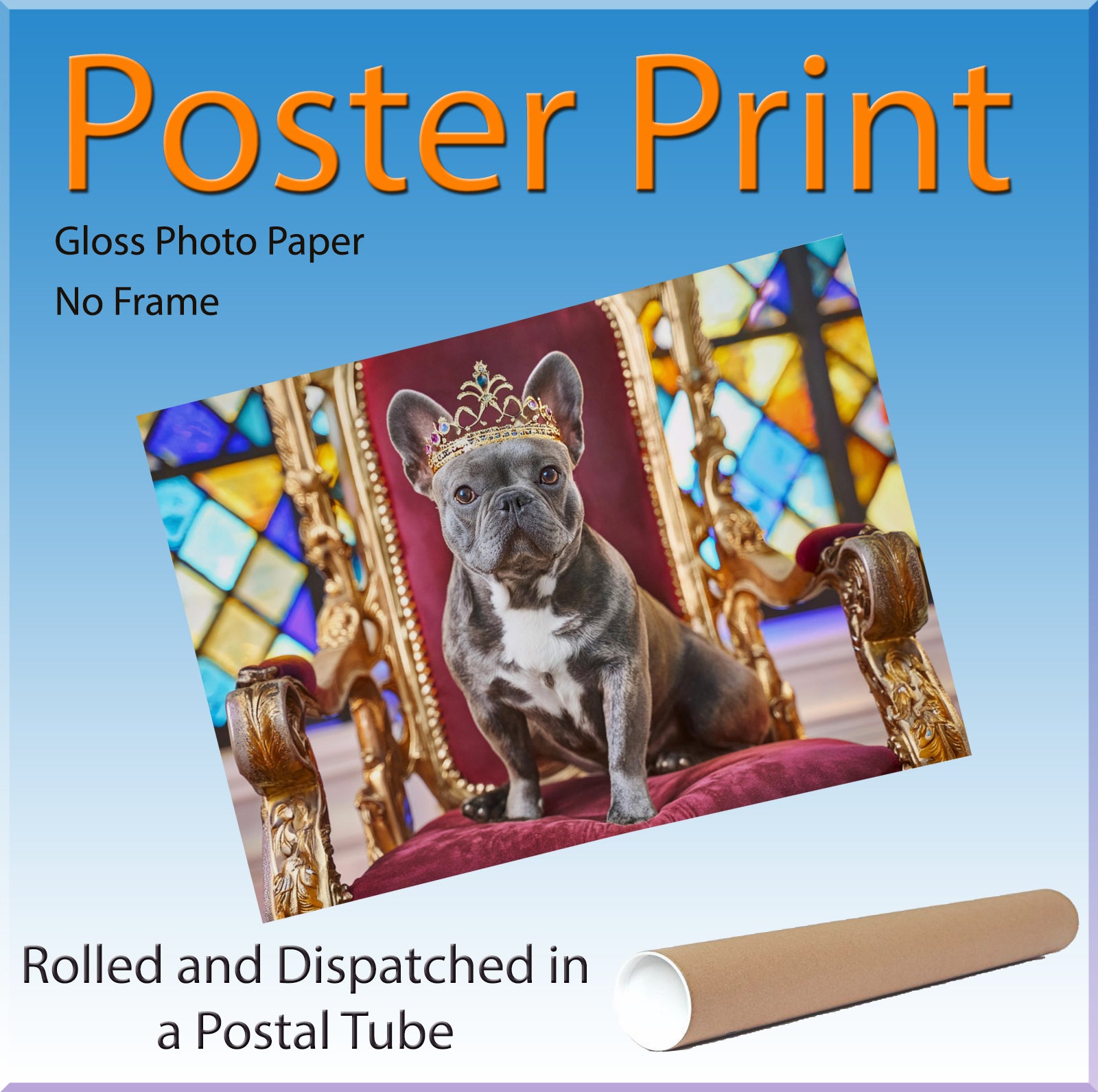 French Bulldog Sat on Throne Wearing a Crown Canvas Wall Art Print