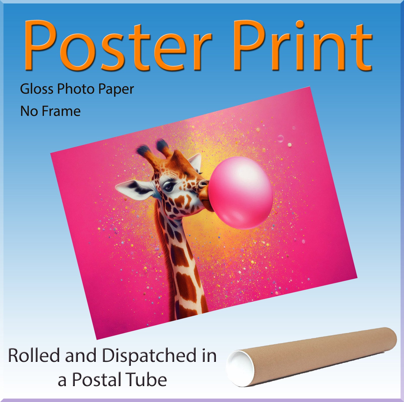 Giraffe Blowing Pink Bubble Gum Canvas Print Wall Art