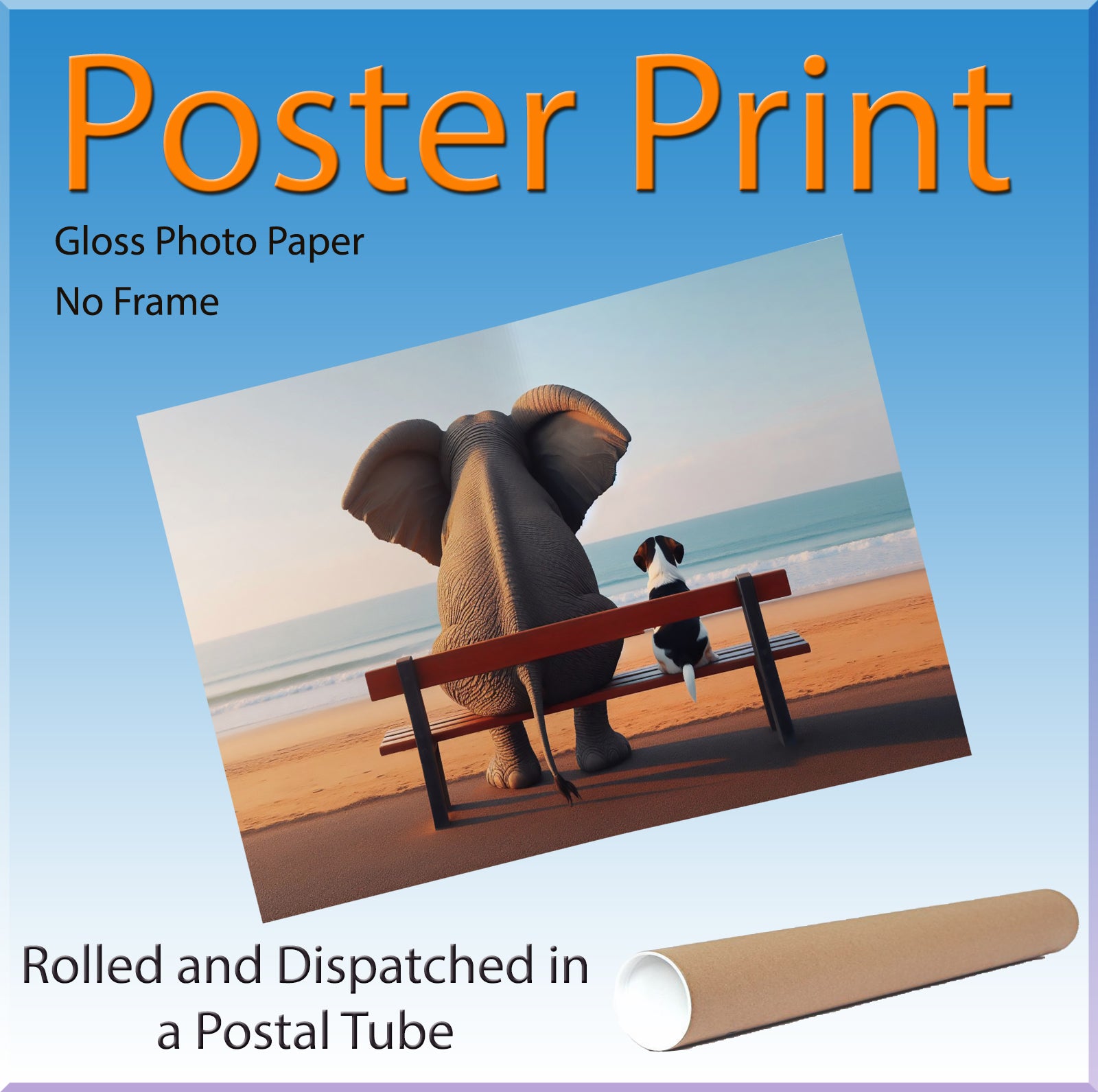 Elephant and Dog Sat At The Beach Canvas Print Wall Art