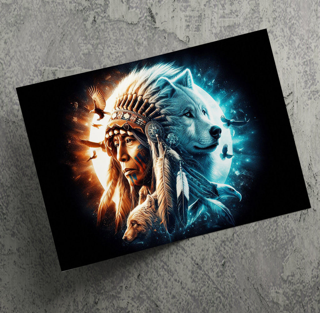Native American, Wolf, Bear, Eagle Spirits Wall Art Canvas Print