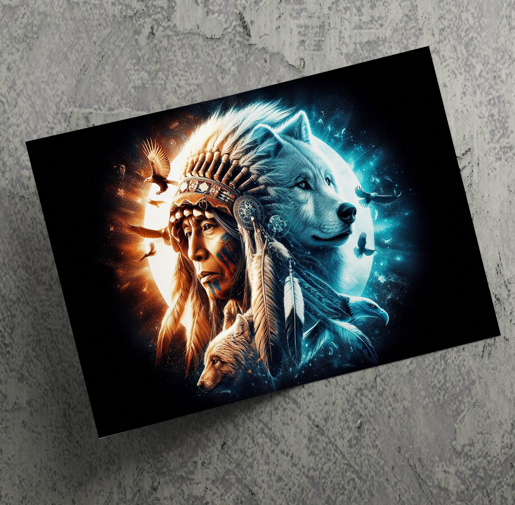 Native American, Wolf, Bear, Eagle Spirits Wall Art Canvas Print
