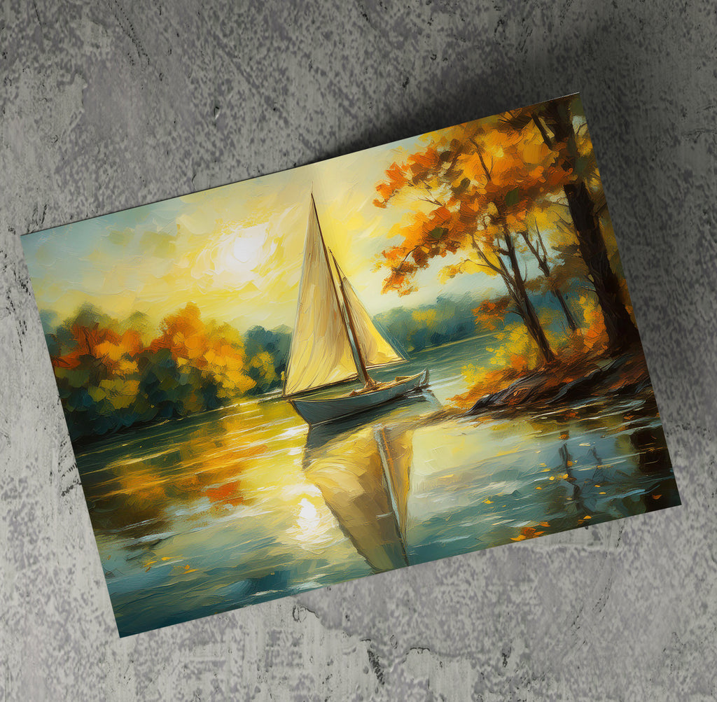 Scenic Sail Boat On Lake Canvas Print Wall Art