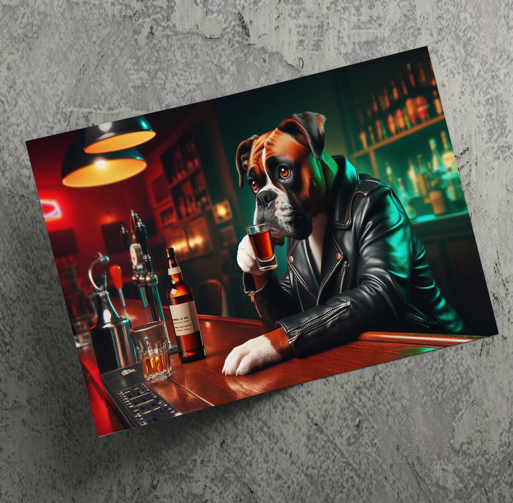Boxer Dog Drinking Shots at a Bar Canvas Print Wall Art