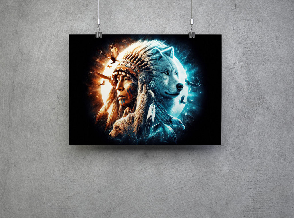 Native American, Wolf, Bear, Eagle Spirits Wall Art Canvas Print