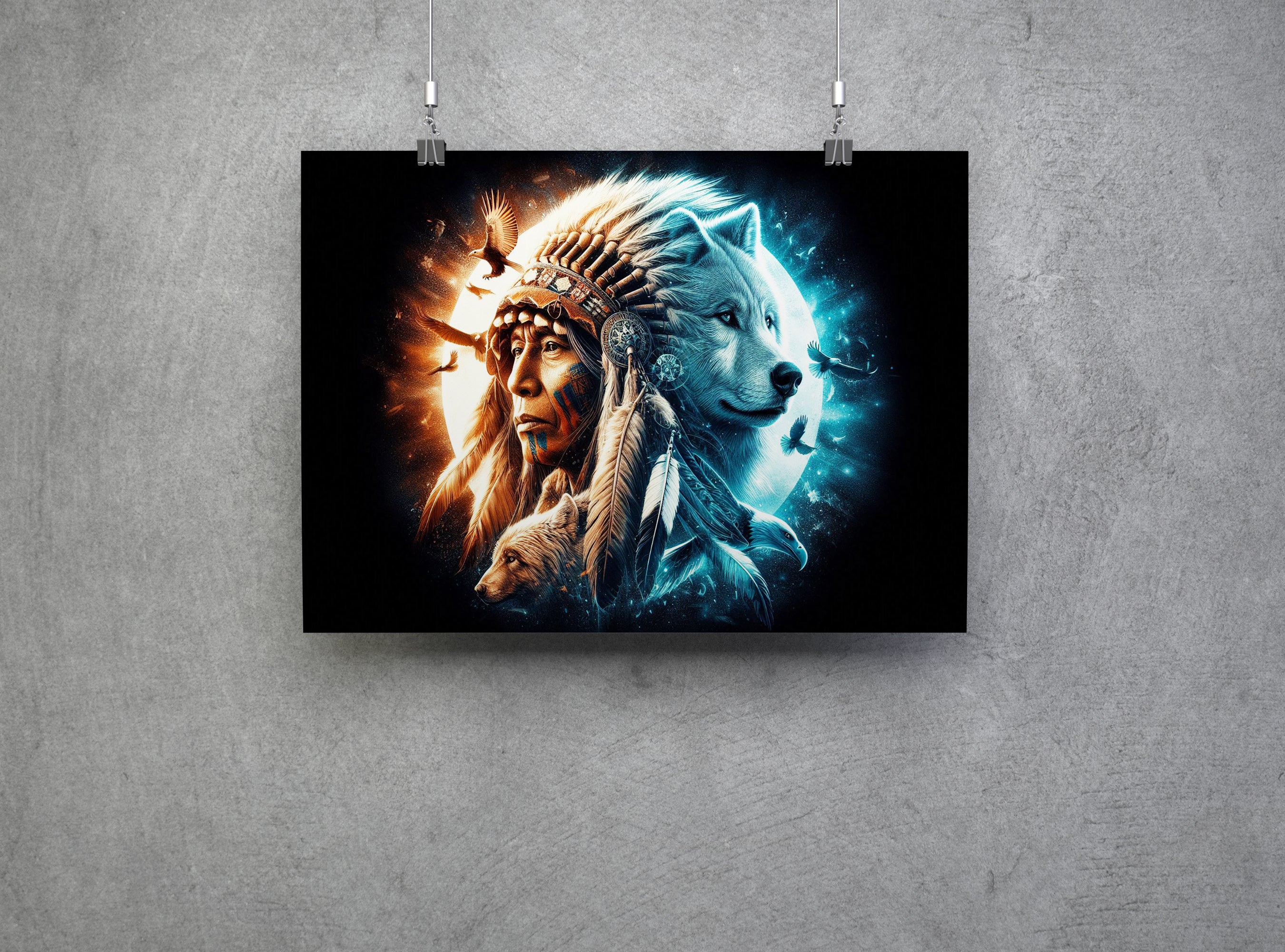 Native American, Wolf, Bear, Eagle Spirits Wall Art Canvas Print