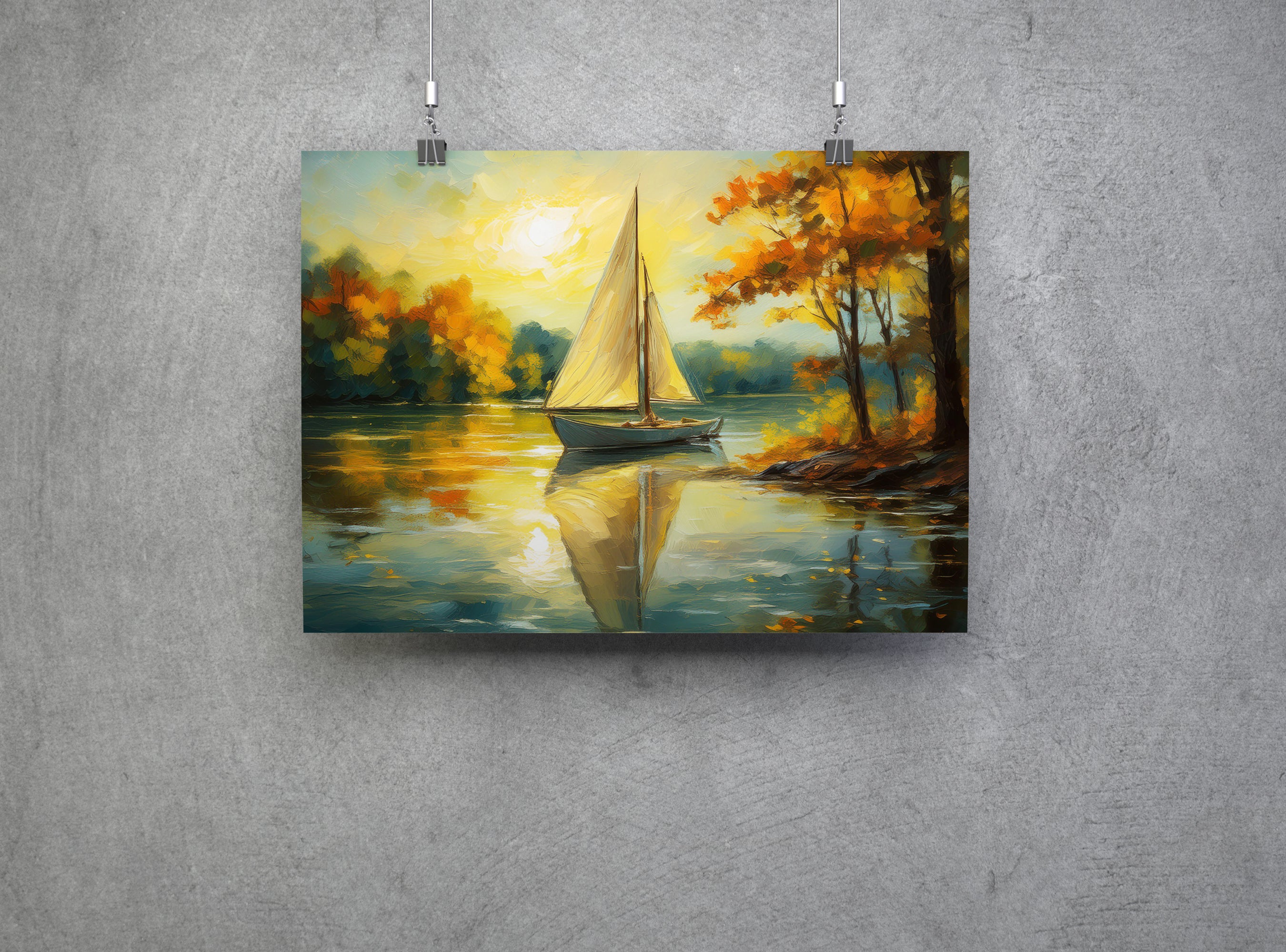 Scenic Sail Boat On Lake Canvas Print Wall Art