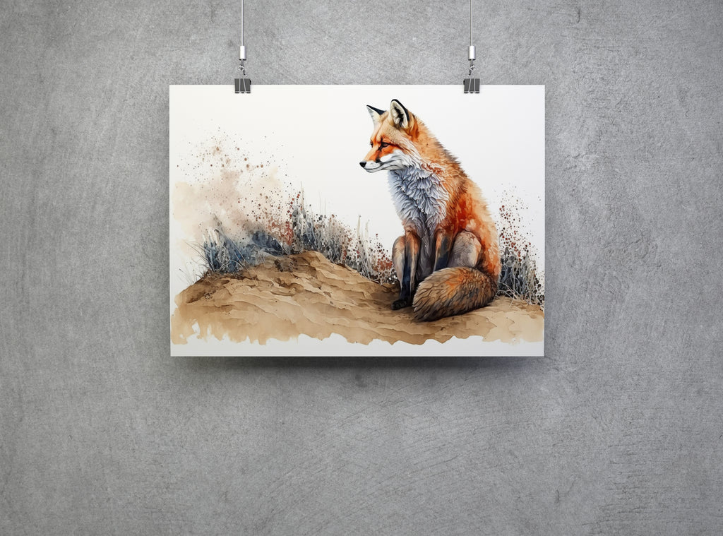 Fox Watercolour Style Wildlife Countryside Canvas Wall Art