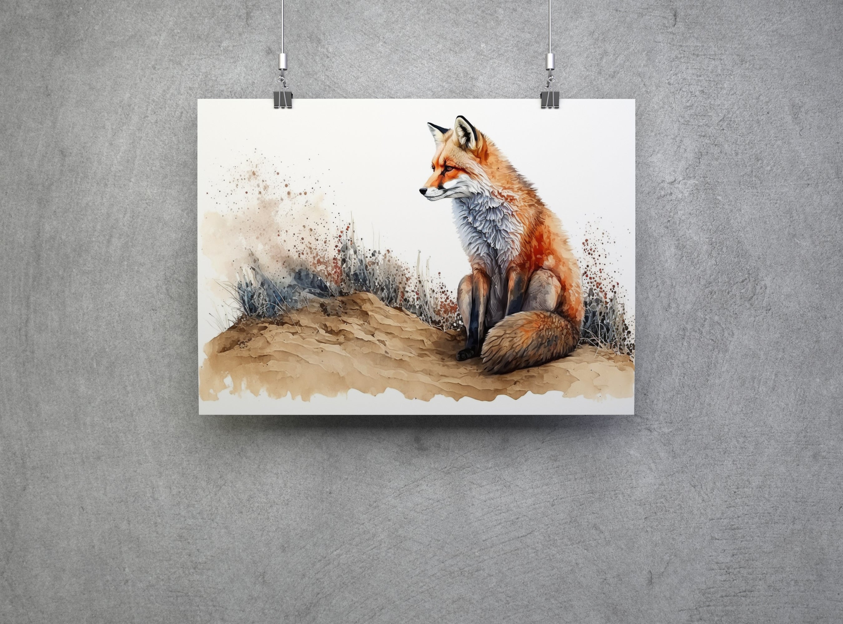 Fox Watercolour Style Wildlife Countryside Canvas Wall Art