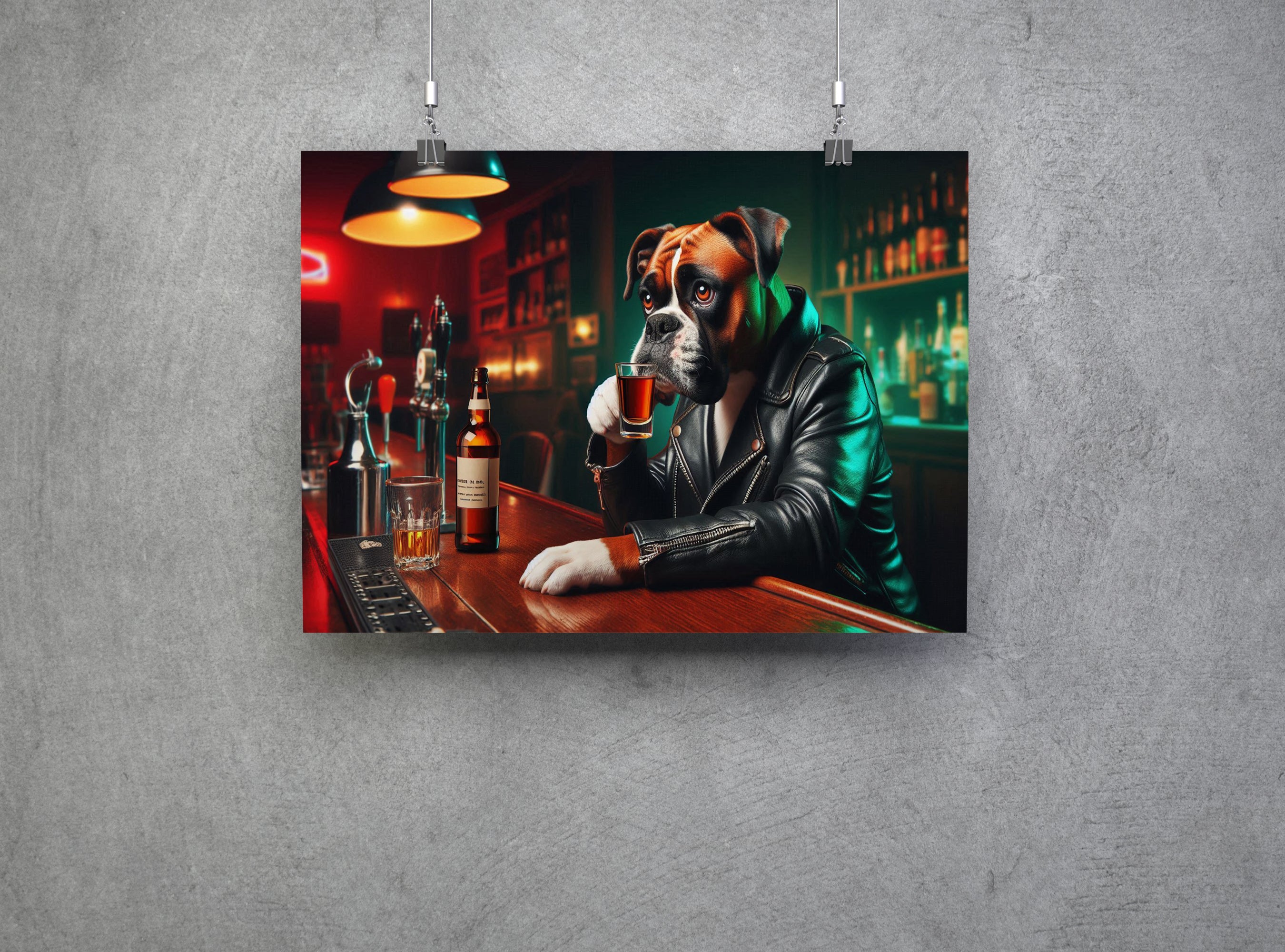 Boxer Dog Drinking Shots at a Bar Canvas Print Wall Art