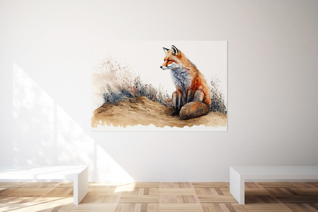 Fox Watercolour Style Wildlife Countryside Canvas Wall Art