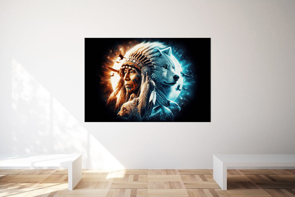 Native American, Wolf, Bear, Eagle Spirits Wall Art Canvas Print