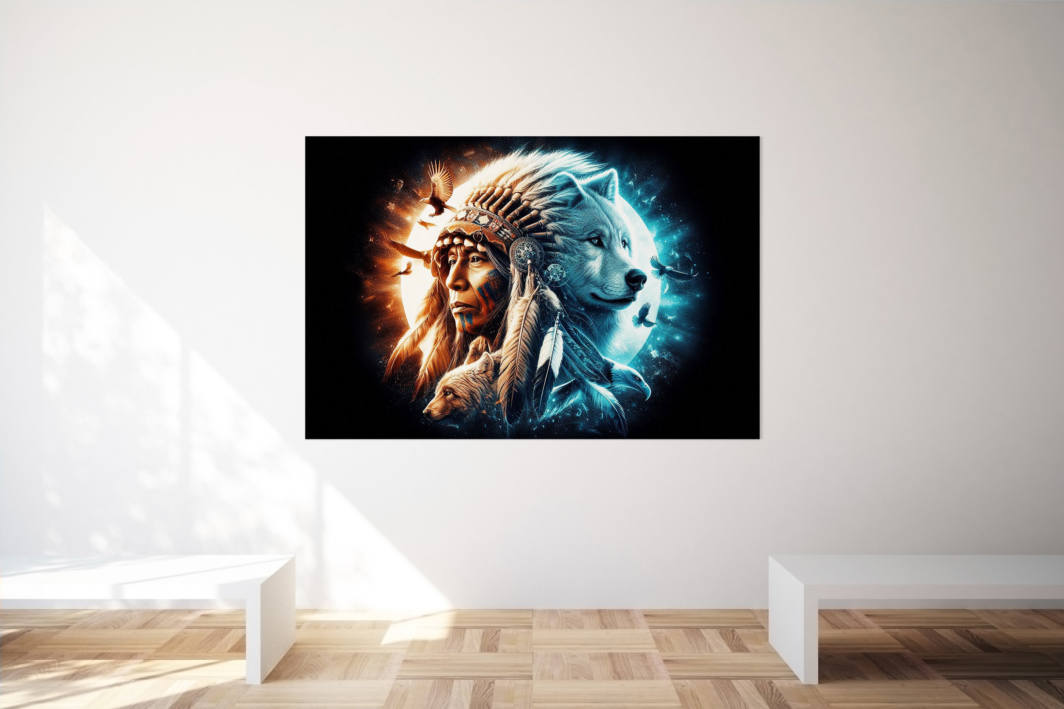 Native American, Wolf, Bear, Eagle Spirits Wall Art Canvas Print