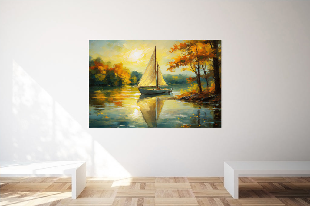 Scenic Sail Boat On Lake Canvas Print Wall Art