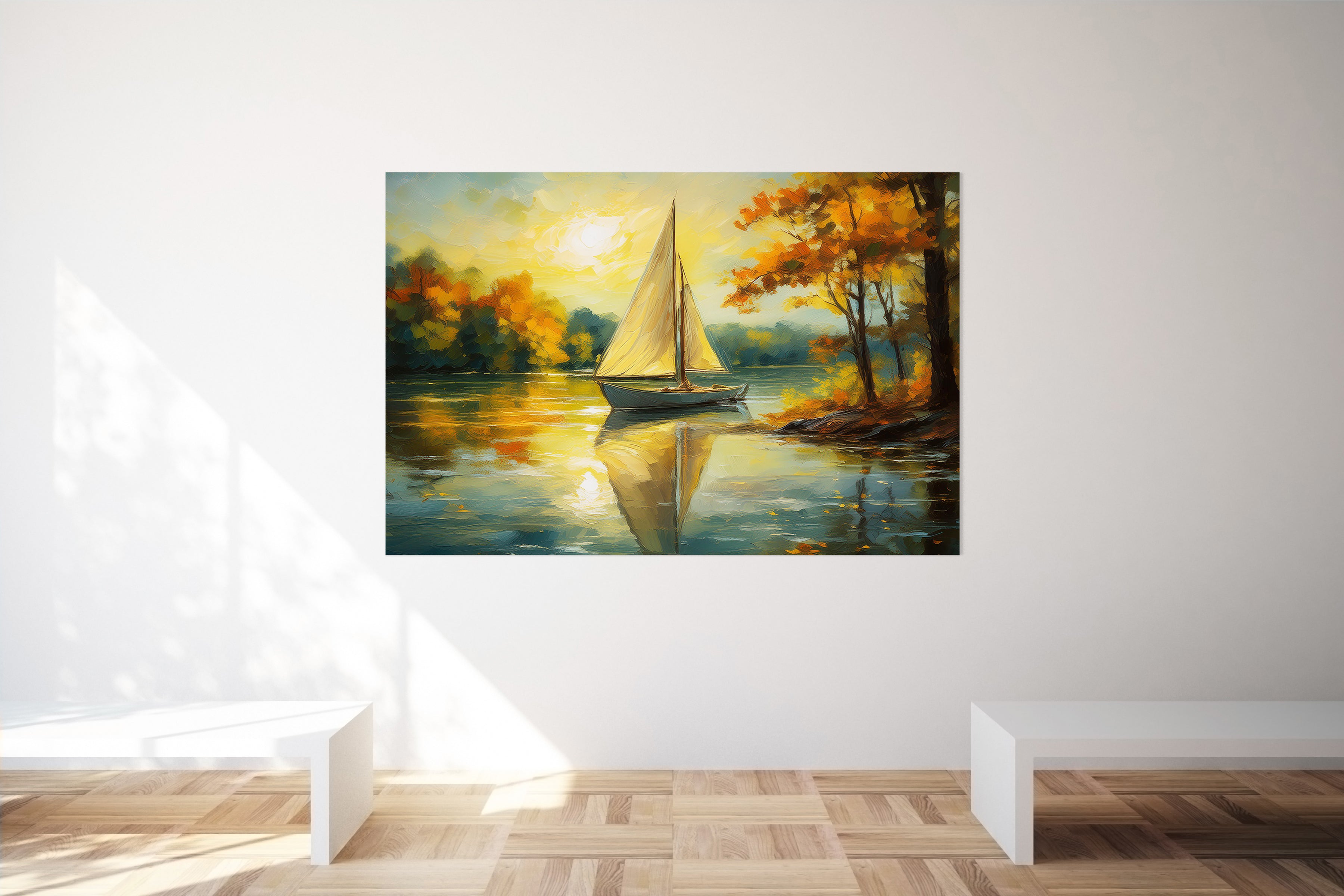 Scenic Sail Boat On Lake Canvas Print Wall Art