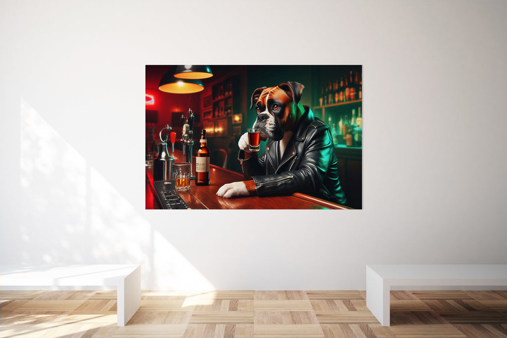 Boxer Dog Drinking Shots at a Bar Canvas Print Wall Art