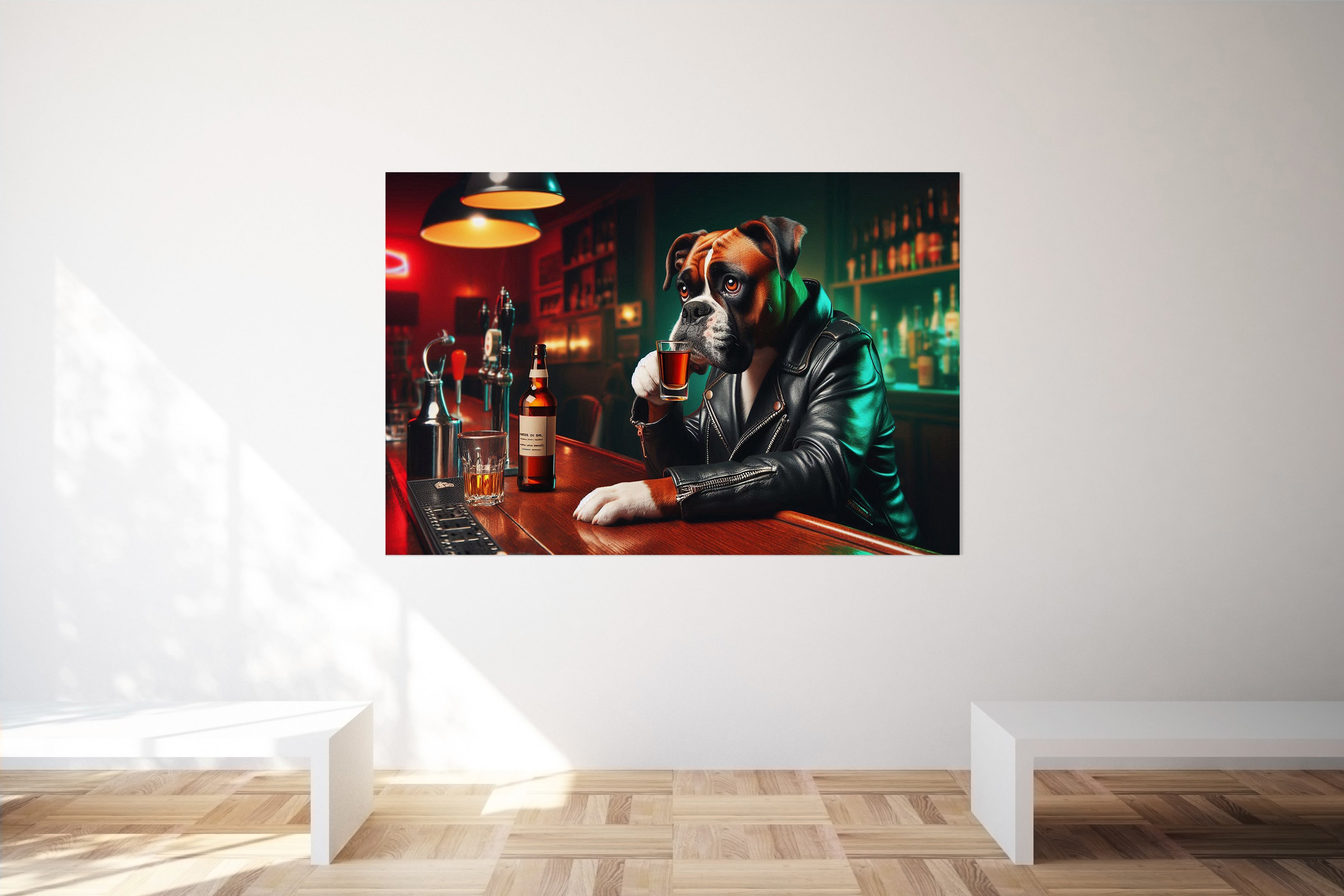 Boxer Dog Drinking Shots at a Bar Canvas Print Wall Art