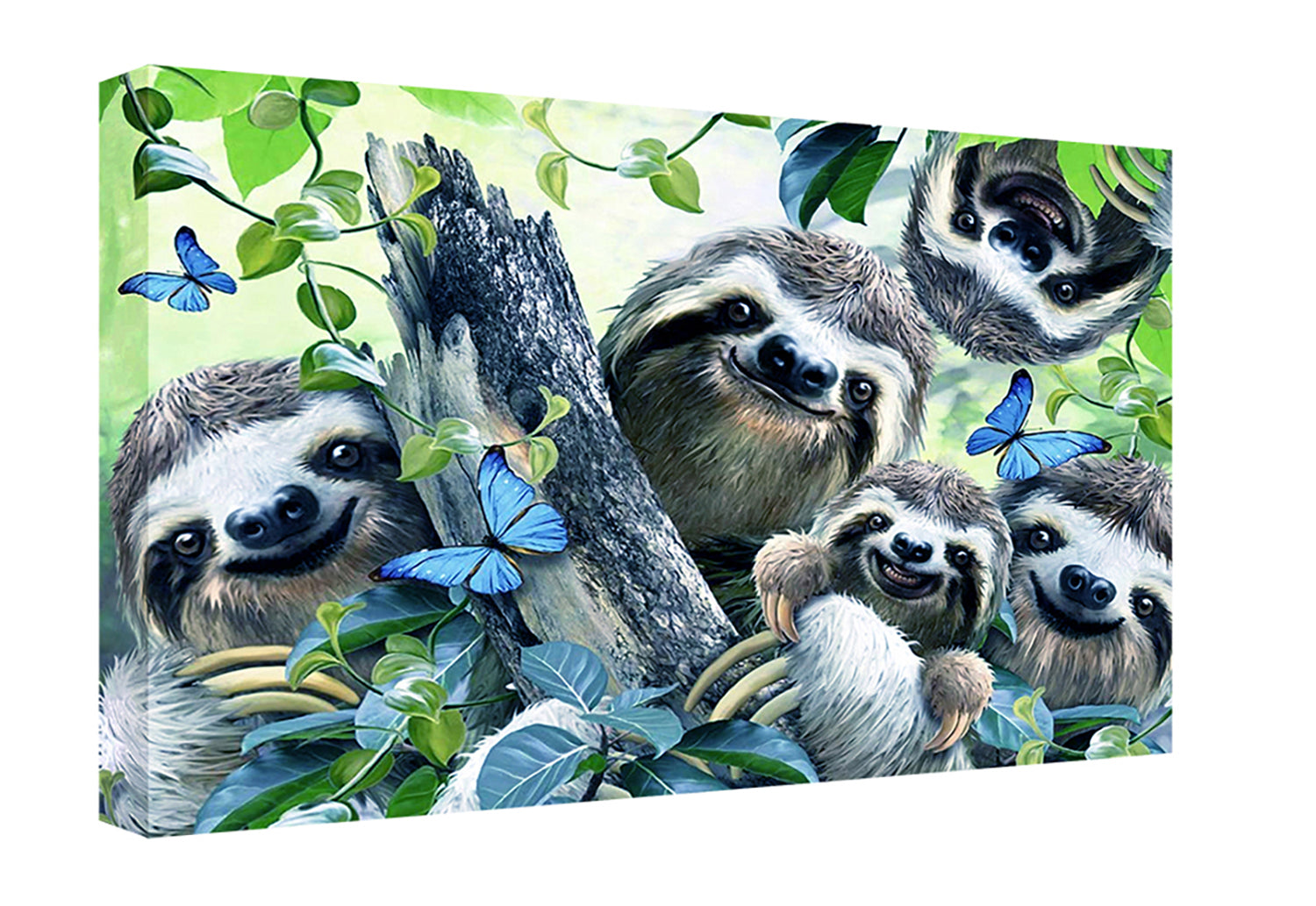 Cute Happy Smiling Sloth Animal Family Canvas Wall Art Print Home Décor Picture