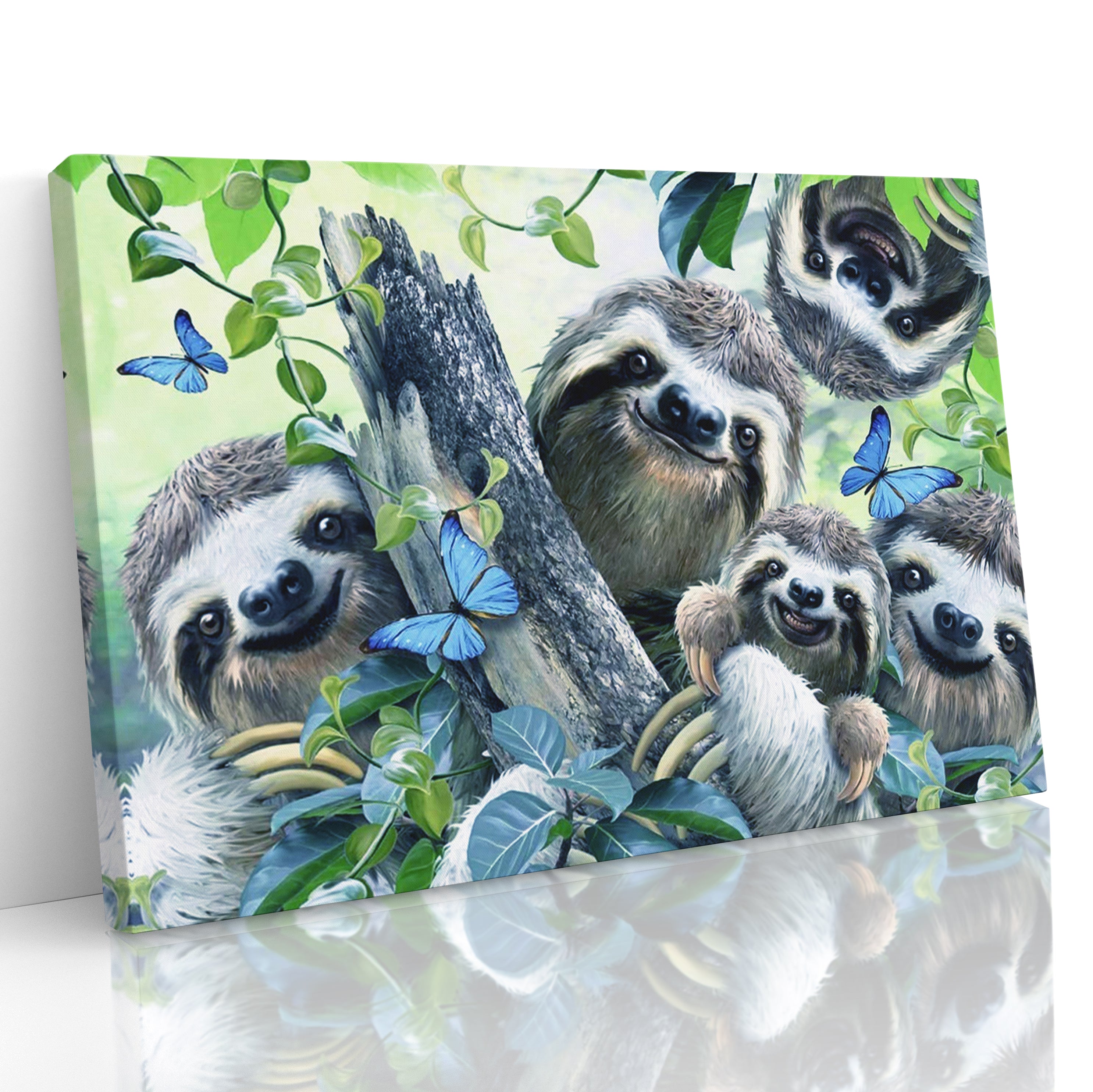 Cute Happy Smiling Sloth Animal Family Canvas Wall Art Print Home Décor Picture