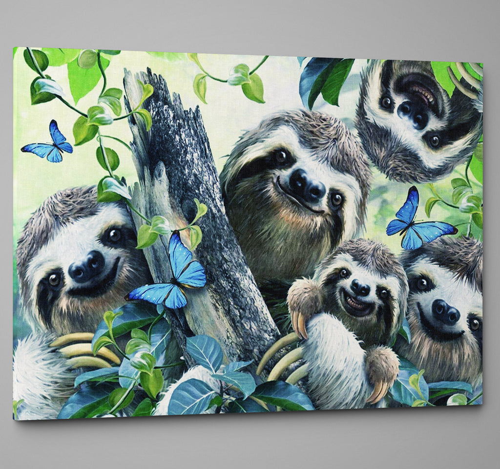 Cute Happy Smiling Sloth Animal Family Canvas Wall Art Print Home Décor Picture