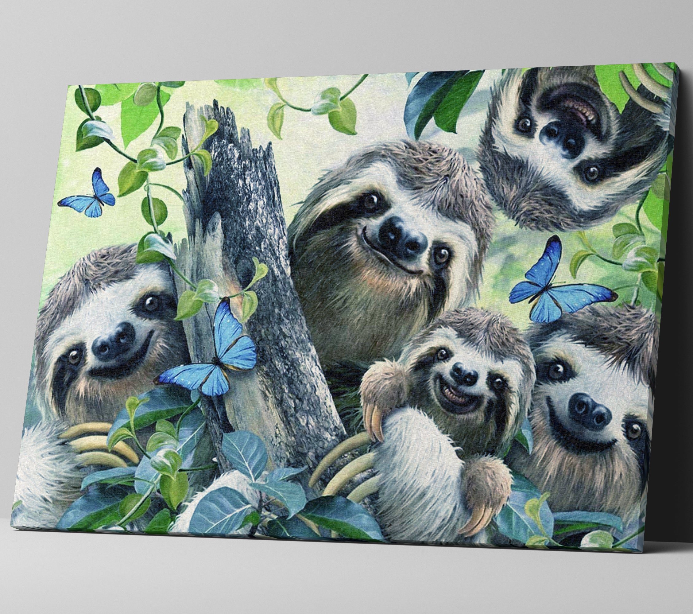 Cute Happy Smiling Sloth Animal Family Canvas Wall Art Print Home Décor Picture
