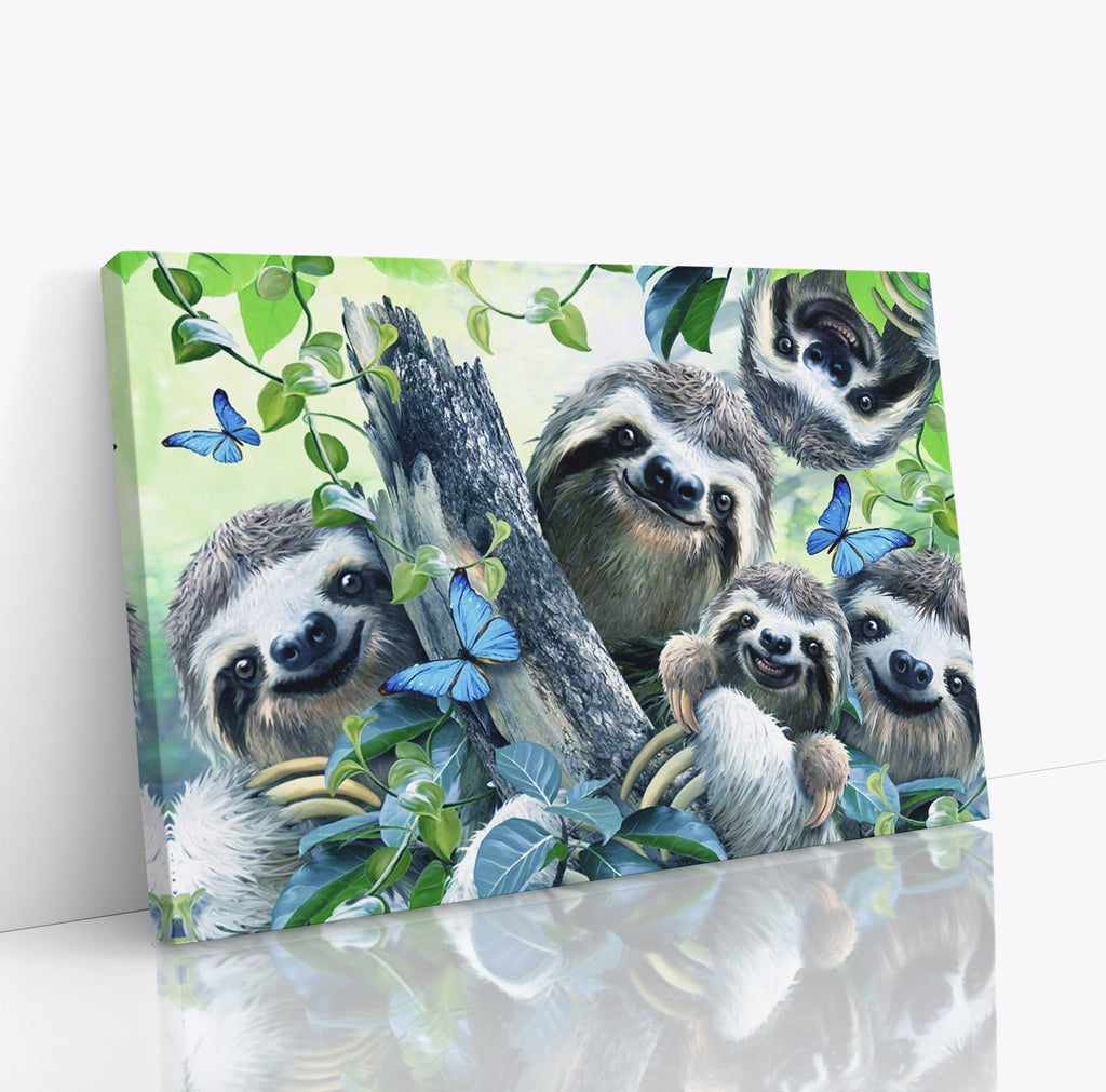 Cute Happy Smiling Sloth Animal Family Canvas Wall Art Print Home Décor Picture
