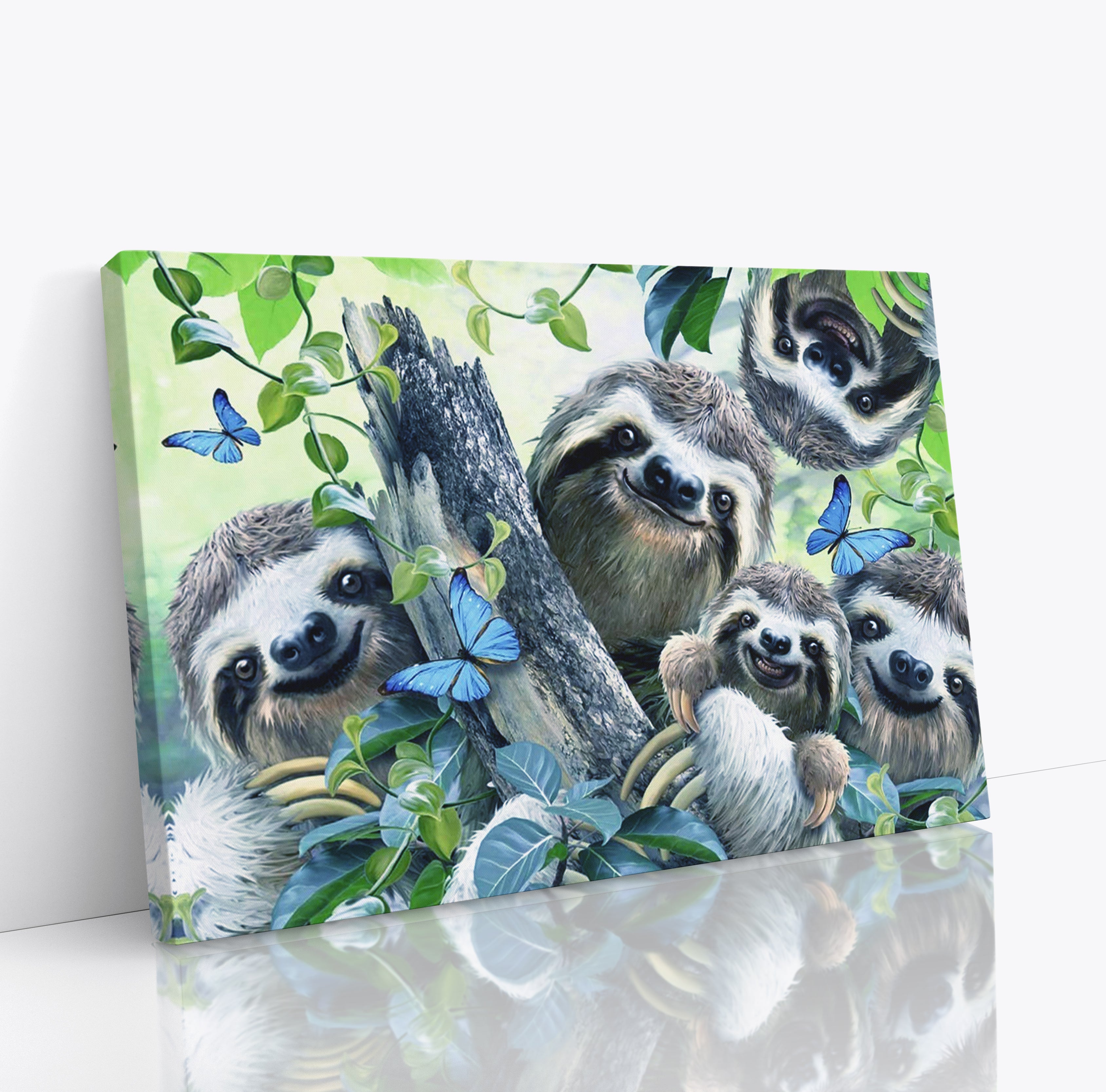 Cute Happy Smiling Sloth Animal Family Canvas Wall Art Print Home Décor Picture