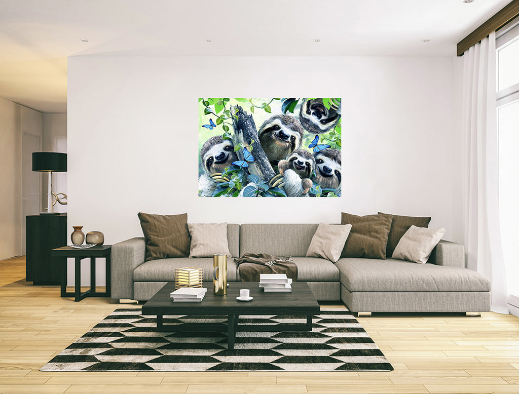 Cute Happy Smiling Sloth Animal Family Canvas Wall Art Print Home Décor Picture