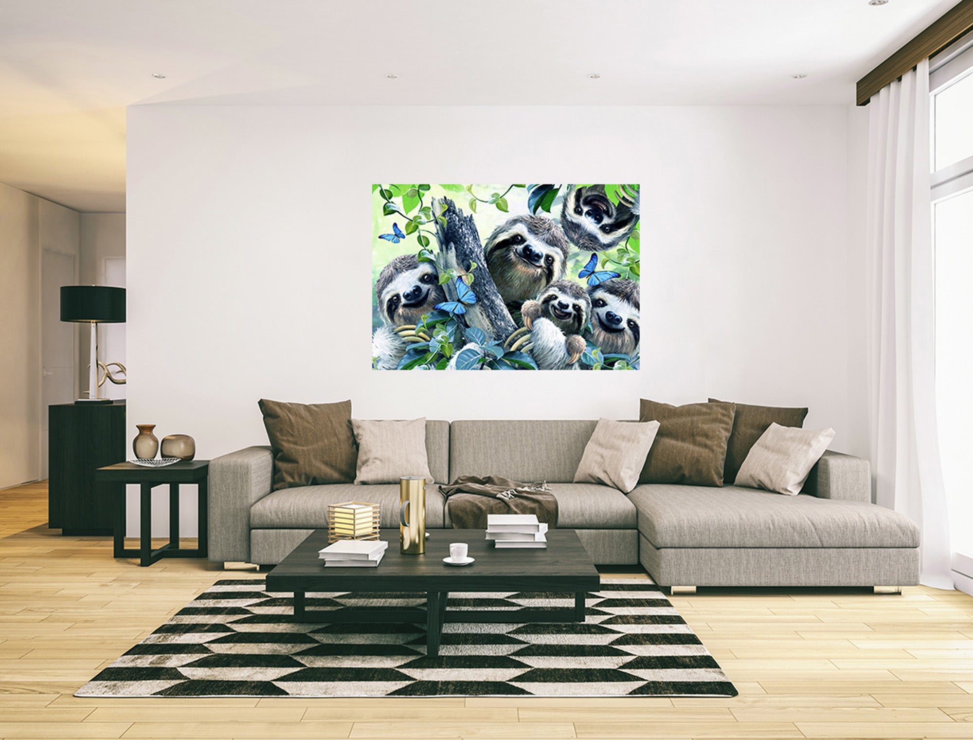 Cute Happy Smiling Sloth Animal Family Canvas Wall Art Print Home Décor Picture