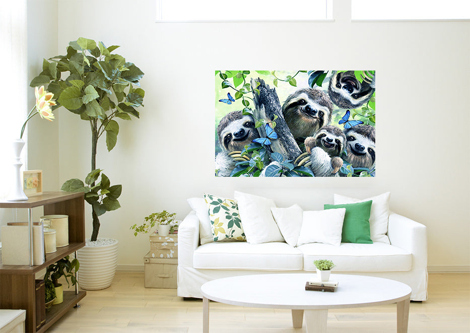 Cute Happy Smiling Sloth Animal Family Canvas Wall Art Print Home Décor Picture