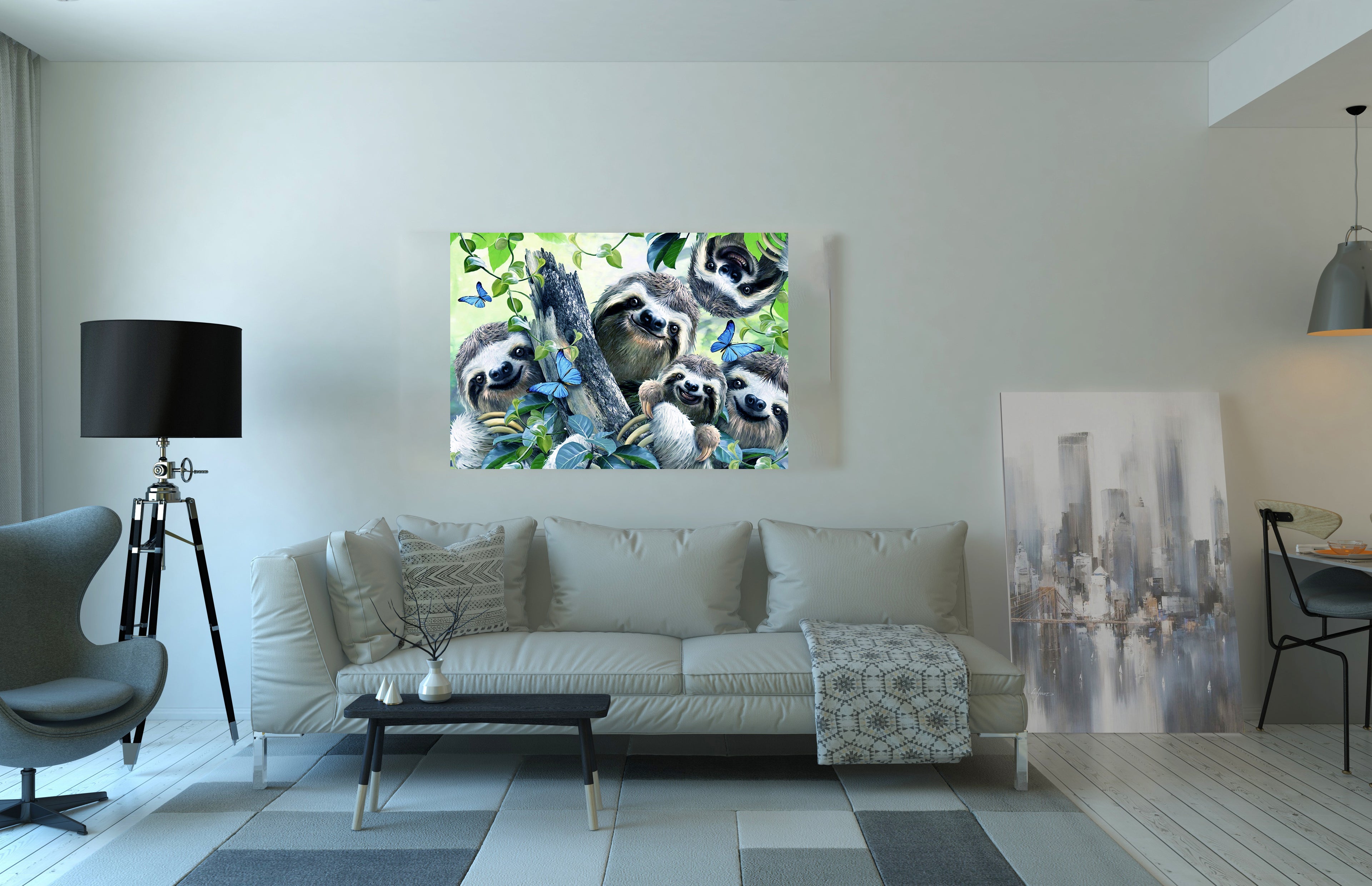 Cute Happy Smiling Sloth Animal Family Canvas Wall Art Print Home Décor Picture