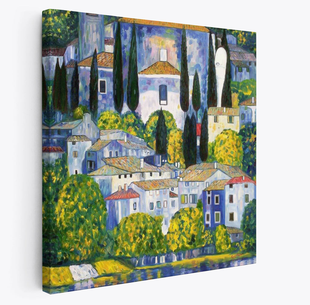 Gustav Klimt Church In Cassone Square Reproduction Canvas Wall Art Print Picture