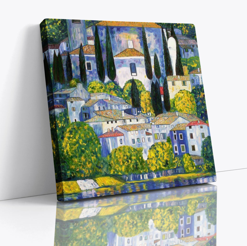 Gustav Klimt Church In Cassone Square Reproduction Canvas Wall Art Print Picture