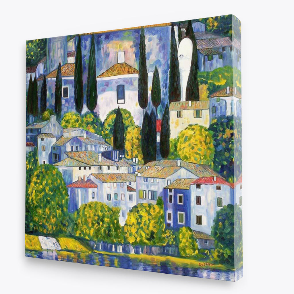 Gustav Klimt Church In Cassone Square Reproduction Canvas Wall Art Print Picture