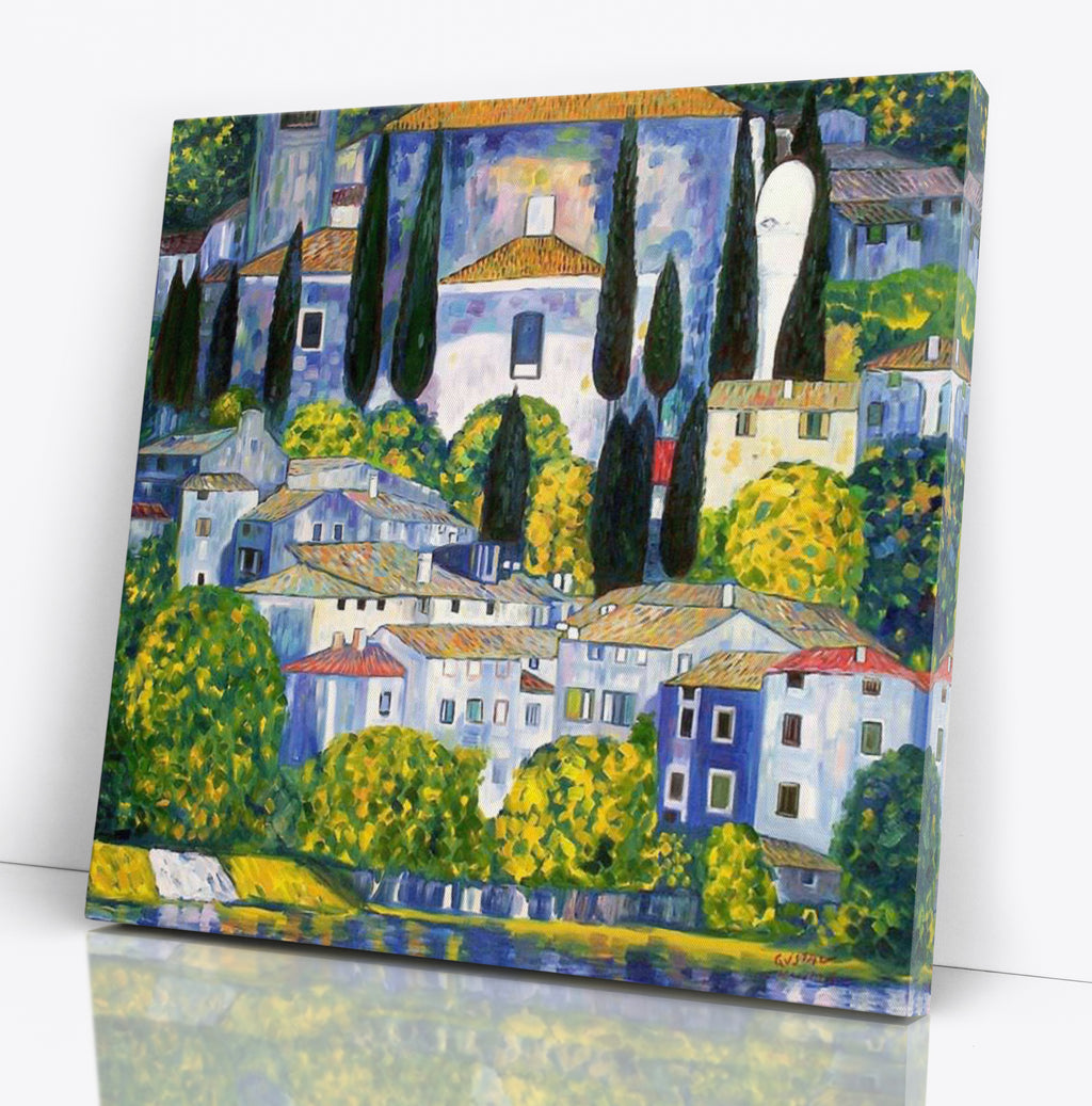 Gustav Klimt Church In Cassone Square Reproduction Canvas Wall Art Print Picture