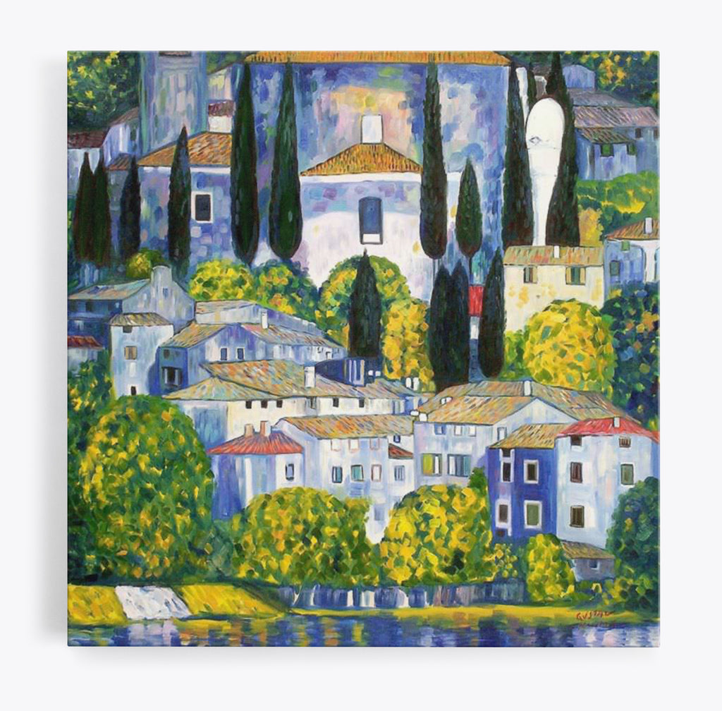 Gustav Klimt Church In Cassone Square Reproduction Canvas Wall Art Print Picture