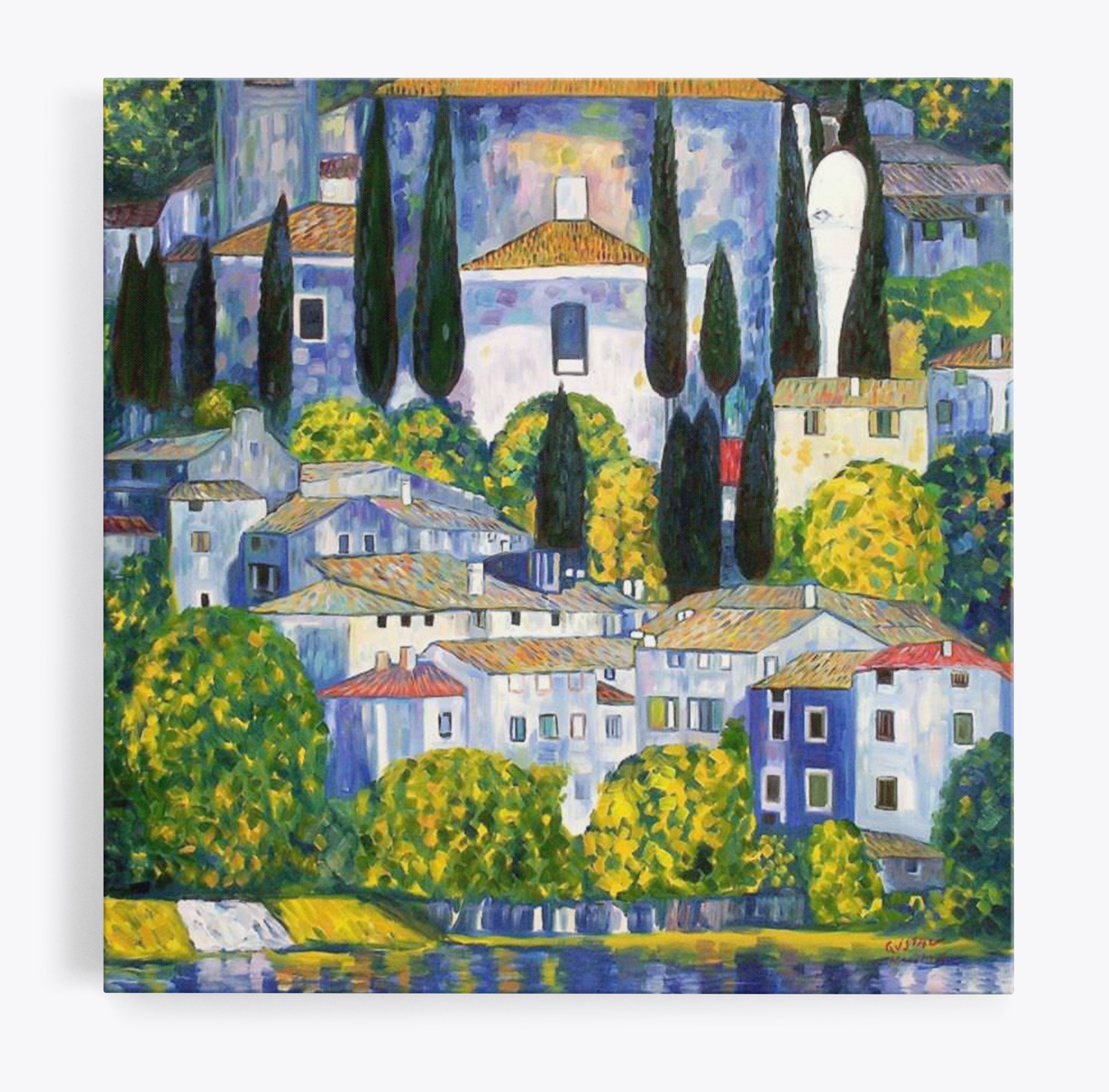 Gustav Klimt Church In Cassone Square Reproduction Canvas Wall Art Print Picture