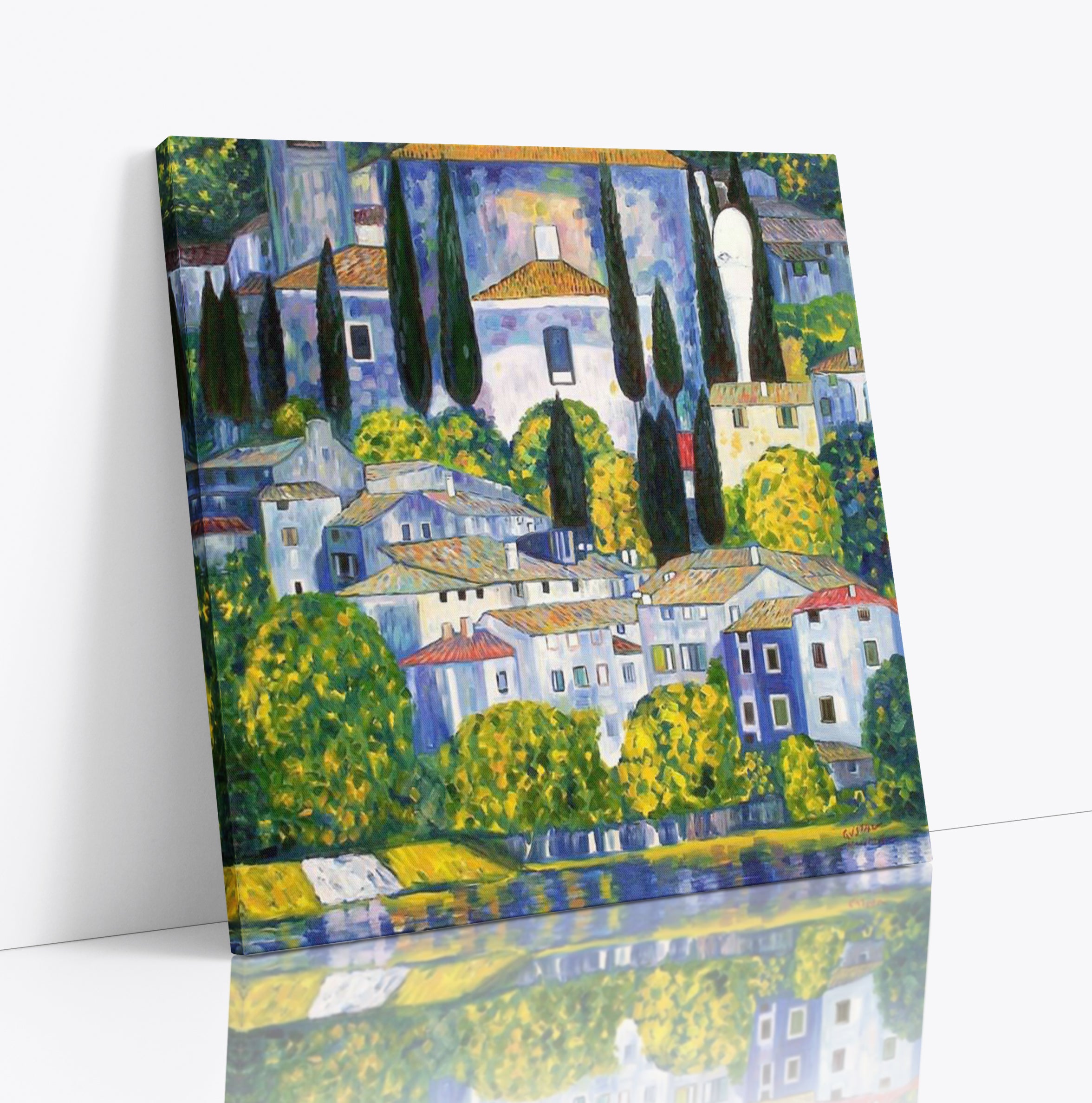 Gustav Klimt Church In Cassone Square Reproduction Canvas Wall Art Print Picture