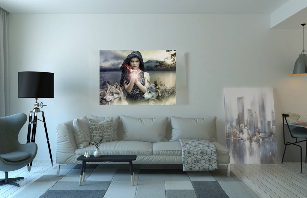Fantasy Gothic Girl and Wolves Canvas Print Wall Art