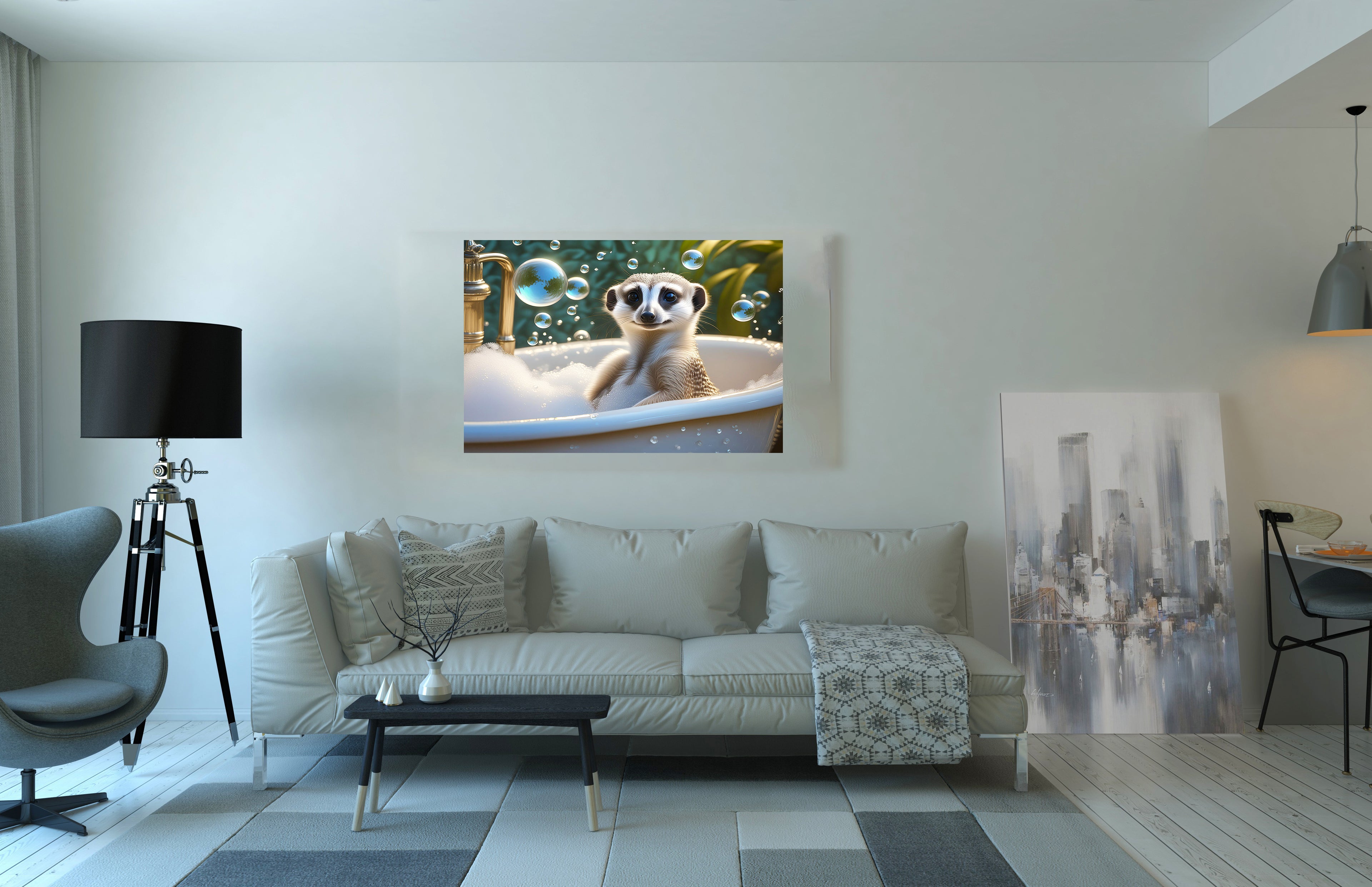 Cute Meerkat Sat In Bubble Bath Bathroom Wall Art