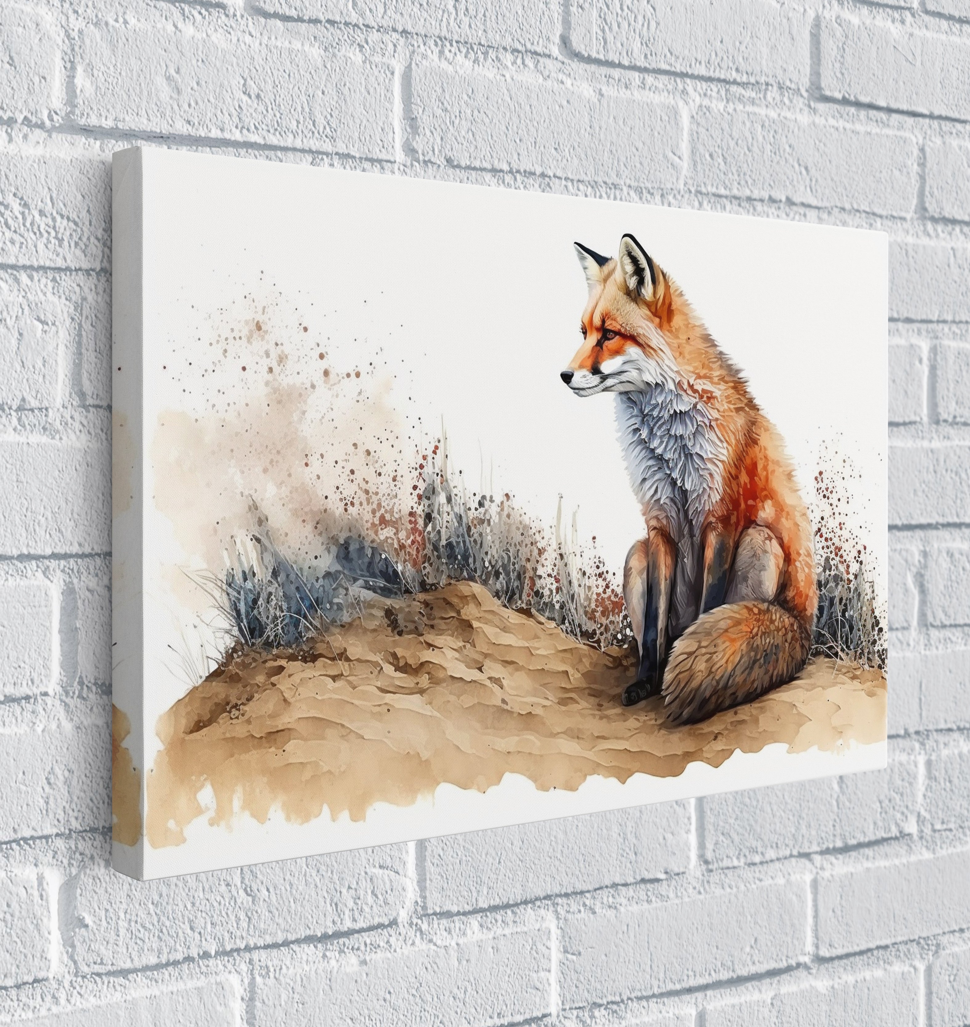 Fox Watercolour Style Wildlife Countryside Canvas Wall Art