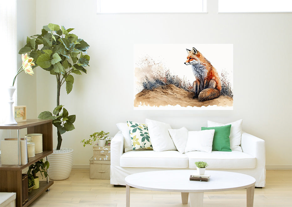 Fox Watercolour Style Wildlife Countryside Canvas Wall Art